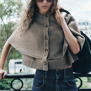 Zara Brown Shrug Poncho Sweater with Cape Design (worn once)